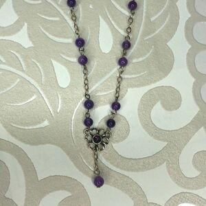Amethyst and silver chain link necklace, 925